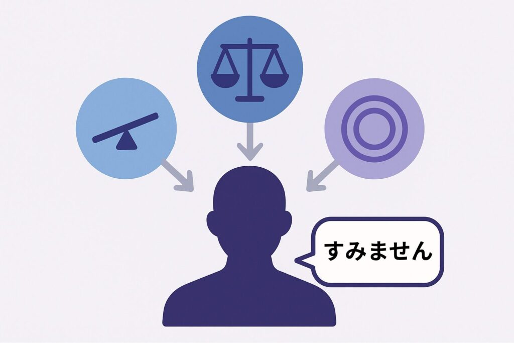 日本人がすみませんを使う心理的要因を図解したイラスト