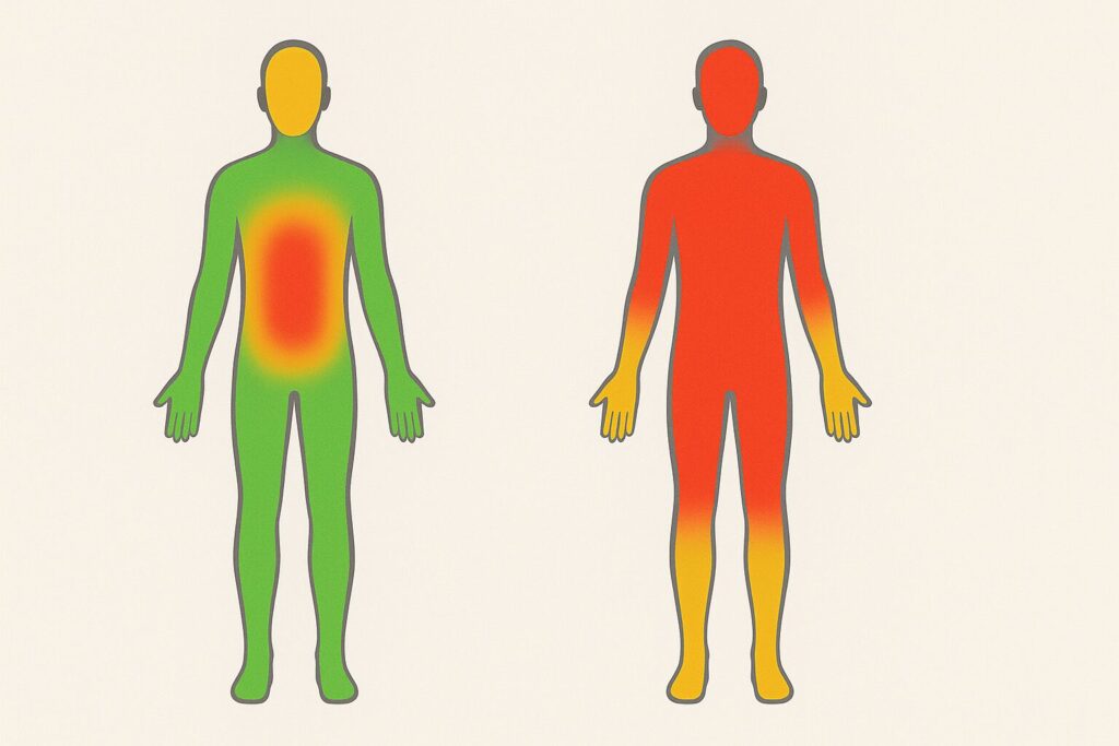 英国人と日本人の身体接触許容度の違いを示す身体地図