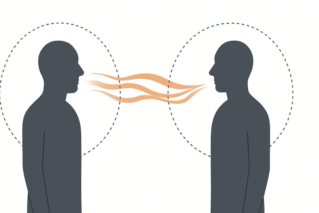 匂いが他者のパーソナルスペースに侵入する様子を示す図解