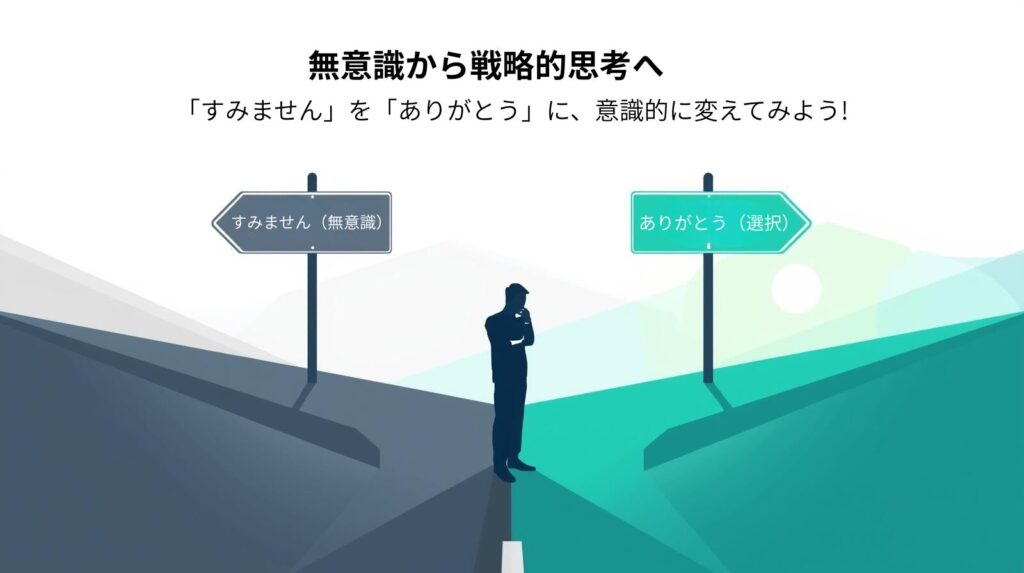 無意識から戦略的な言葉の選択への転換を示すイラスト